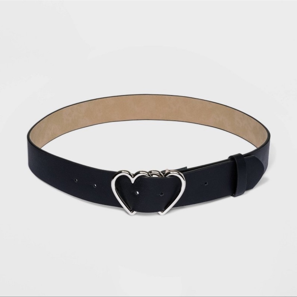 2/$20   Wild Fable Double Heart Metal Buckle Belt - Black